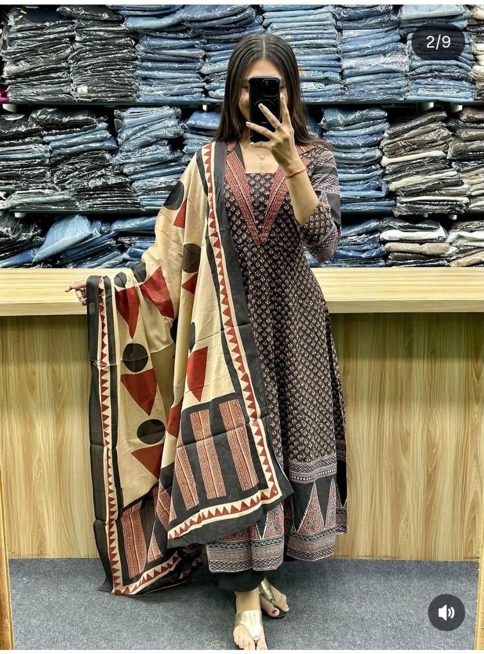 Cotton Handwork Kurti Palazzo Dupatta Set